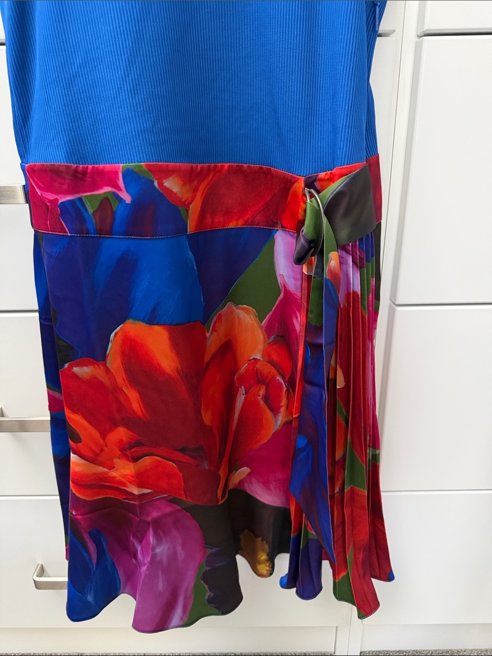 Ted Baker Royal Blue Top with Vibrant Floral Skirt - Picture 3 of 5